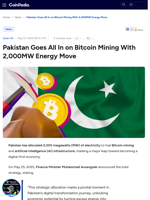 Pakistan Crypto Strategy Powers Up with 2,000MW for Bitcoin and AI