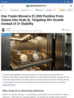 One Trader Moved a $1,000 Position From Solana Into Ozak AI, Targeting 40× Growth Instead of 2× Stability - TheNewsCrypto