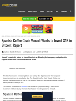 Spanish Coffee Chain Vanadi Wants to Invest $1B in Bitcoin: Report