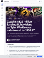 Zcash's $125 million funding fight widens as Tyler Winklevoss calls to end its 'USAID'