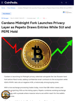Cardano Midnight Fork Launches Privacy Layer as Pepeto Draws Entries While SUI and PEPE Hold