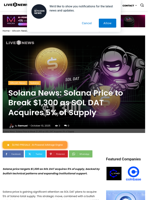 Solana News: Solana Price to Break $1,300 as SOL DAT Acquires 5% of Supply | Live Bitcoin News