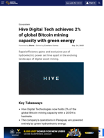 Hive Digital Tech achieves 2% of global Bitcoin mining capacity with green energy