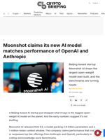 Moonshot claims its new AI model matches performance of OpenAI and Anthropic