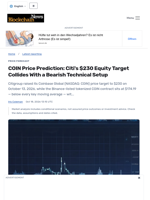 COIN Price Prediction: Citi's $230 Equity Target Collides With a Bearish Technical Setup - Blockchain.News