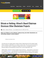 Bitcoin or Nothing: Altvest's Board Chairman Dismisses Other Blockchain Projects