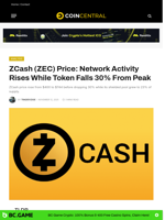 ZCash (ZEC) Price: Network Activity Rises While Token Falls 30% From Peak - CoinCentral