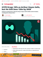 HYPE Drops 10% After Hayes Sells, Still Sees 126x by 2028