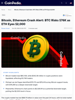 Bitcoin, Ethereum Crash Alert: BTC Risks $76K as ETH Eyes $2K