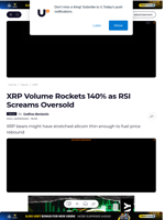 XRP Volume Rockets 140% as RSI Screams Oversold - U.Today