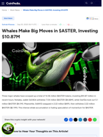 Whales Make Big Moves in $ASTER, Investing $10.87M
