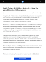GaiAI Raises $10 Million Series A to Build the Web3 Creative AI Ecosystem - Visionary Financial