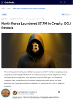 North Korea Laundered $7.7M in Crypto: DOJ Reveals