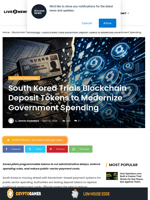 South Korea Trials Blockchain Deposit Tokens to Modernize Government Spending | Live Bitcoin News