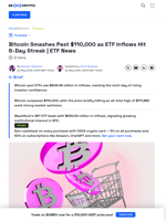 BTC All-Time High: Coin Soars Above $110,000 Amid ETF Inflows