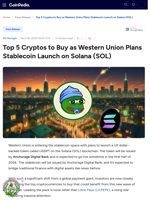 Top 5 Cryptos to Buy as Western Union Plans Stablecoin Launch on Solana (SOL)