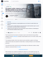 US export order removes Anthropic Mythos model access fueling crypto bets on AI that is beyond government reach