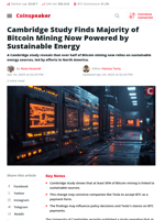 Cambridge Report: Sustainable Energy Powers Majority of Bitcoin Mining