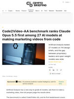 Code2Video-AA benchmark ranks Claude Opus 5.5 first among 27 AI models at making marketing videos from code