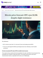 Bitcoin price forecast: BTC eyes $120k despite slight resistance