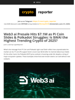 Pi Coin Tests Support, DOT Struggles Below $4, but Web3 ai’s Targets $4