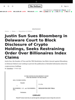 Justin Sun Sues Bloomberg in Delaware Court to Block Disclosure of Crypto Holdings, Seeks Restraining Order Over Billionaires Index Claims - 