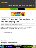 Raydium’s RAY Token Drops 29% Amid Rumors of Pump.fun’s Competing AMM