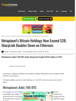 Metaplanet's Bitcoin Holdings Now Exceed $2B, SharpLink Doubles Down on Ethereum