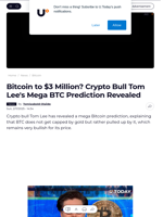 Bitcoin to $3 Million? Crypto Bull Tom Lee's Mega BTC Prediction Revealed - U.Today