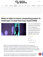 Meta in talks to lease computing power to Anthropic in deal that may reach $10B