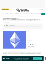 Whale moves $26.1M Solana to Binance, signaling potential sell-off