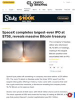 SpaceX completes largest-ever IPO at $75B, reveals massive Bitcoin treasury