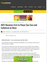 tBTC Becomes First to Power Gas Fees and Collateral on Mezo