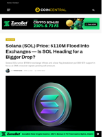 Solana (SOL) Price: $110M Flood Into Exchanges — Is SOL Heading for a Bigger Drop? - CoinCentral