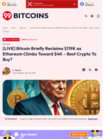 [LIVE] Bitcoin Briefly Reclaims $119K as Ethereum Climbs Toward $4K – Best Crypto To Buy? - 99Bitcoins