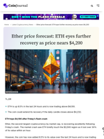 Ether price forecast: ETH eyes further recovery as price nears $4,200