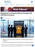 Metaplanet Accelerates Bitcoin Strategy with 25M Bond Issuance - TheNewsCrypto