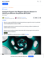 Analysts Expect Altcoin Season as Bitcoin His New Highs