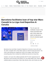 Barcelona facilitates loan of top star Marc Casadó to La Liga rival Deportivo A Coruña