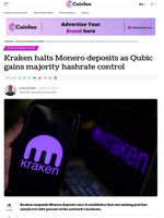 Kraken halts Monero as Qubic gains hashrate control