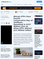 Bitcoin ETFs Face Fourth Consecutive Day of Outflows, Resulting in $157 Million Loss as Ether ETFs Attract $13 Million Inflow – Crypto News Bitcoin News
