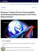 Ethereum Traders Pivot to Extreme Bullish Amid Renewed Whale Demand; Is ETH Price Rebound Next?