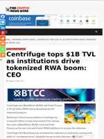 Centrifuge tops $1B TVL as institutions drive tokenized RWA boom: CEO - The Crypto News Wire