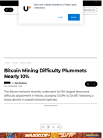 Bitcoin Mining Difficulty Plummets Nearly 10% - U.Today