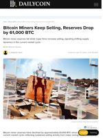 Bitcoin Miners Keep Selling, Reserves Drop by 61,000 BTC - DailyCoin