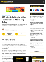 XRP Price Stalls Despite Bullish Fundamentals as Whales Keep Selling