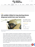 US soldier killed in Iraq during drone disposal amid Iran war tensions