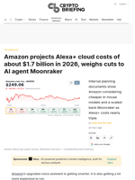 Amazon projects Alexa+ cloud costs of about $1.7 billion in 2026, weighs cuts to AI agent Moonraker