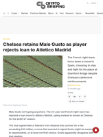 Chelsea retains Malo Gusto as player rejects loan to Atletico Madrid