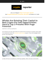 Whales Are Rotating Their Capital to Best Crypto Pre Sale Opportunities: Here're Top 3 Presales With Huge Potential
